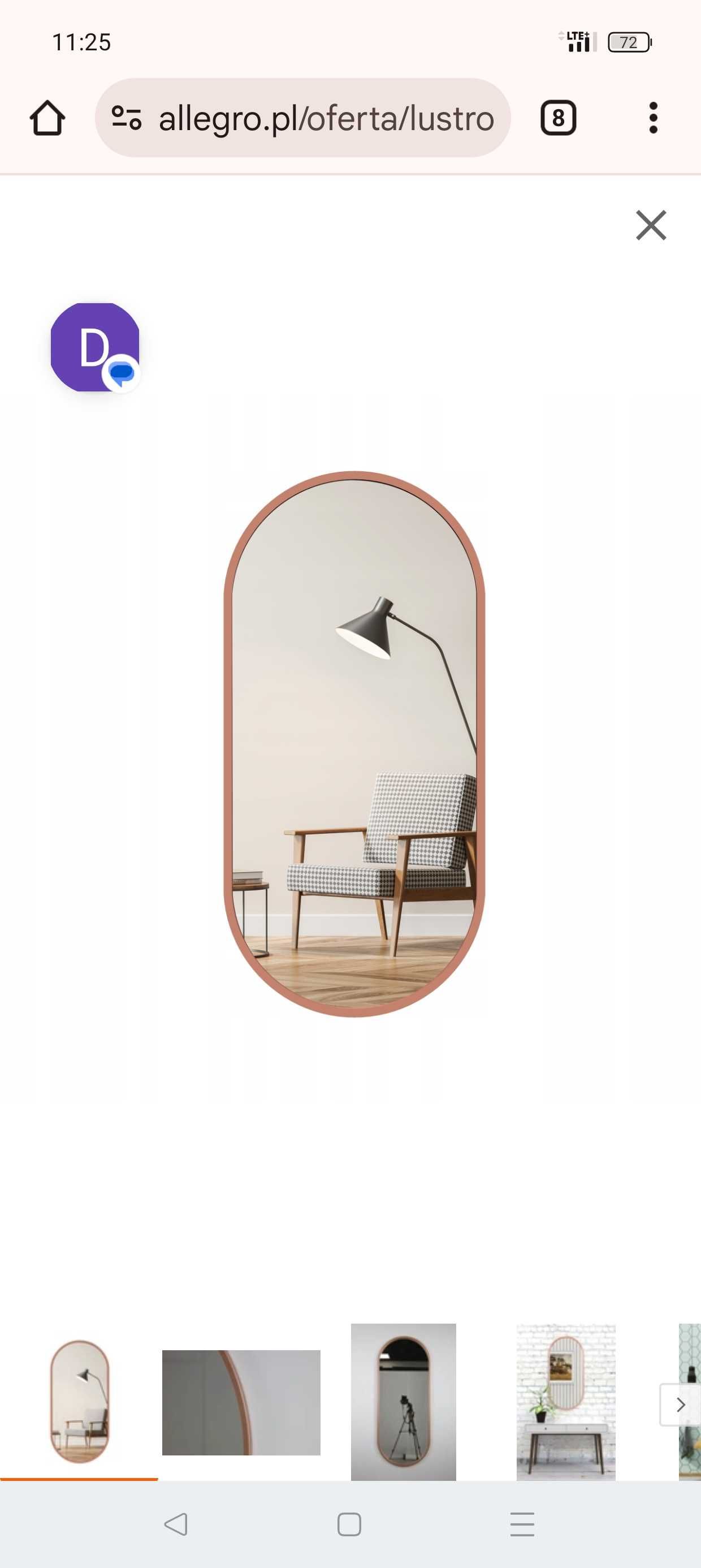 NOWE owalne lustro w miedzianej ramie 60x 125cm