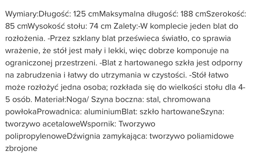 Szklany rozkladany stół