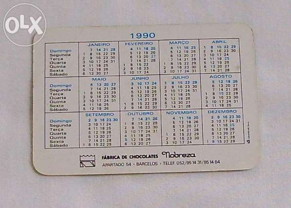 Calendários dos Chocolates da marca Nobreza e Avianense - 1988 / 1990