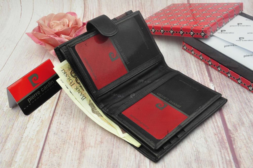Pierre Cardin nowy portfel męski skóra naturalna 26 331A nero red