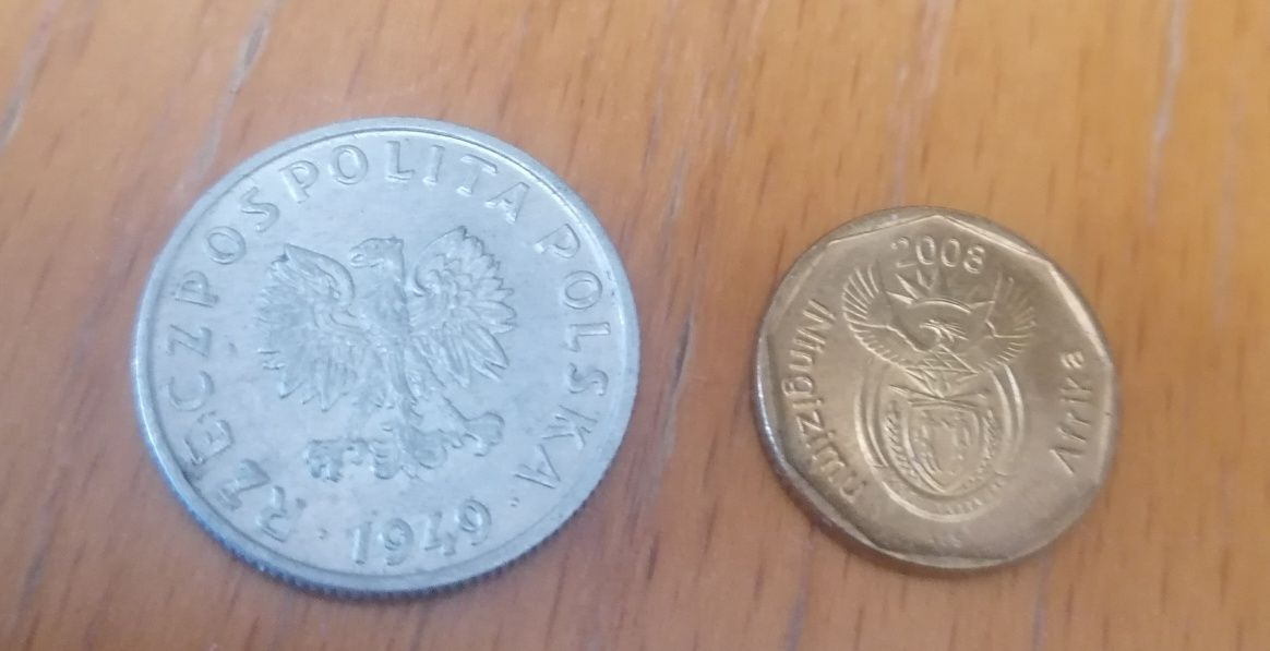 Dwie monety 5 groszy 1949 i 10c Afrika iningizimu