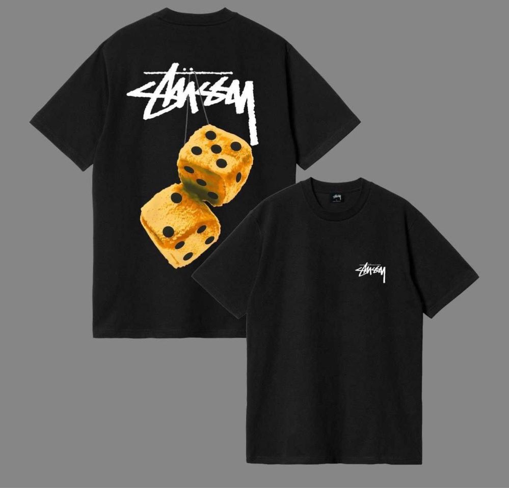 Мужская футболка Stussy Fuzzy Dice унисекс кубиками стусси черная