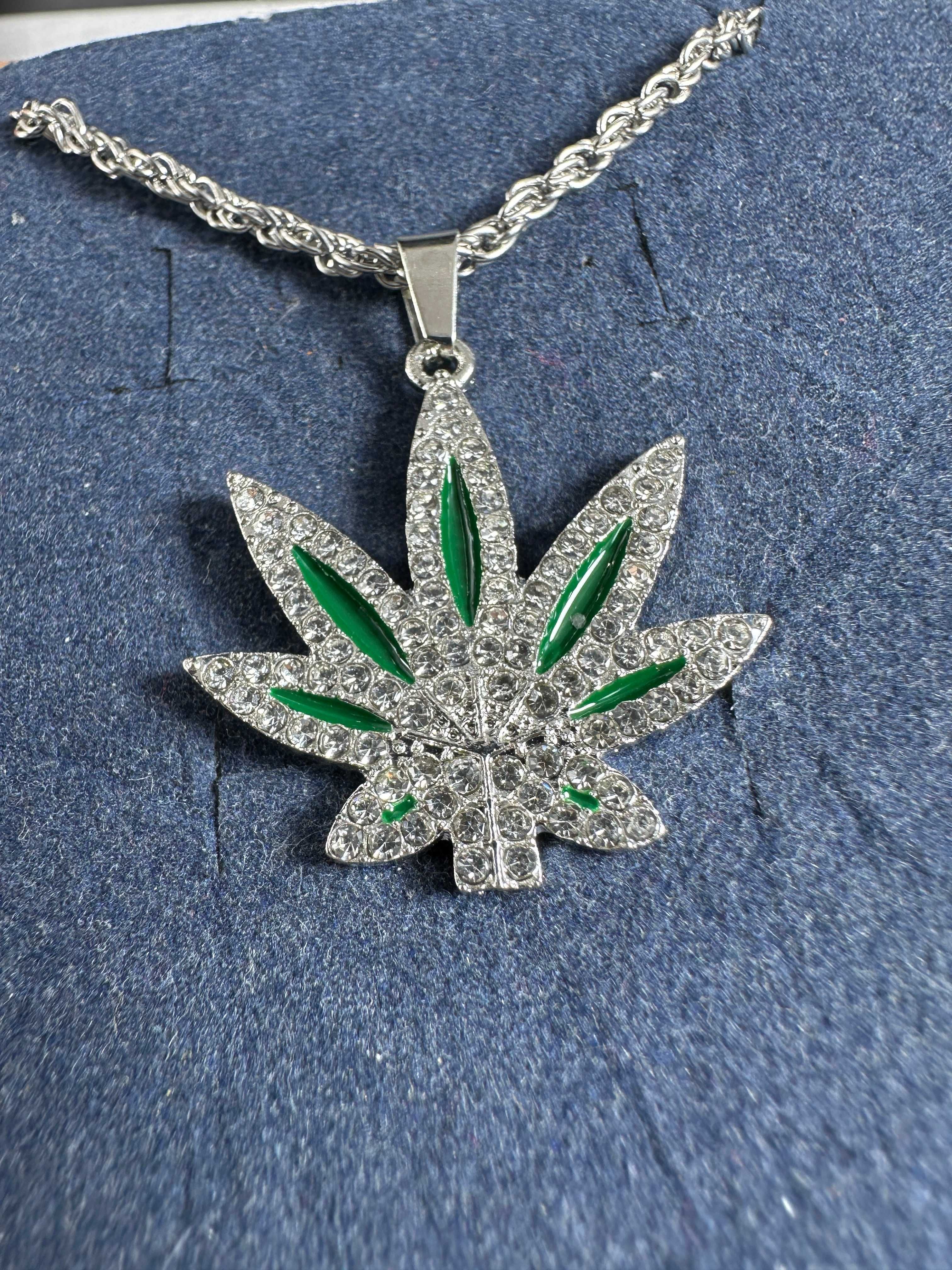 Naszyjnik Necklace Łańcuszek srebrny Weed Hip Hop Zioło 420 Liść Klon