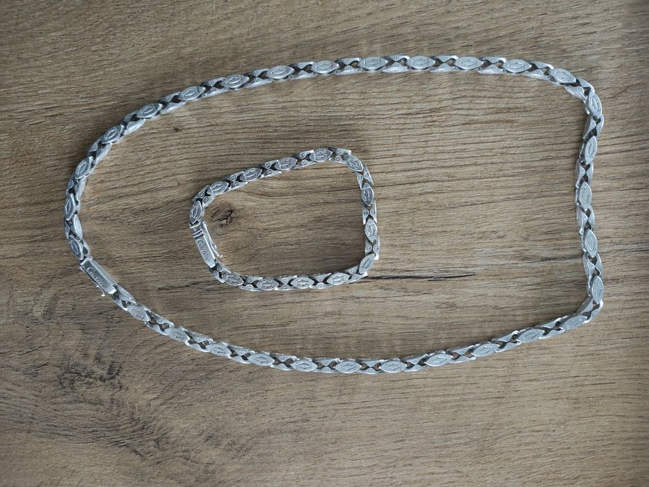 Piękny srebrny cartier łańcuszek plus bransoletka