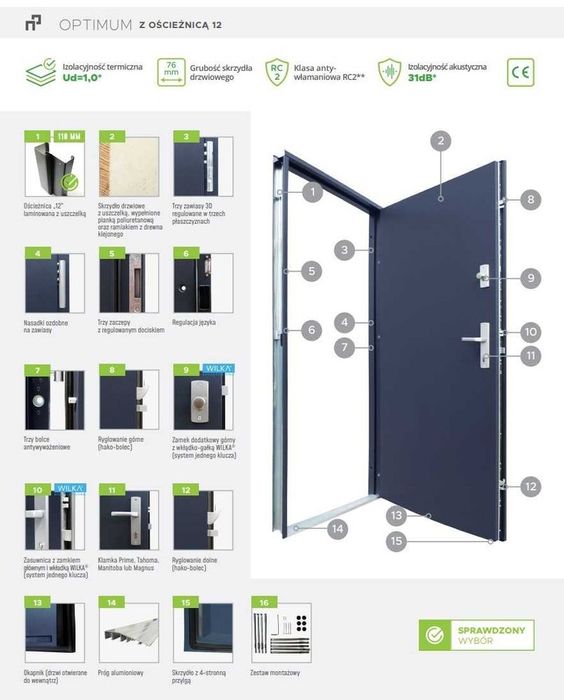 Drzwi Zewnętrzne Wikęd 90 Lewe NIEUŻYWANE Kompletne