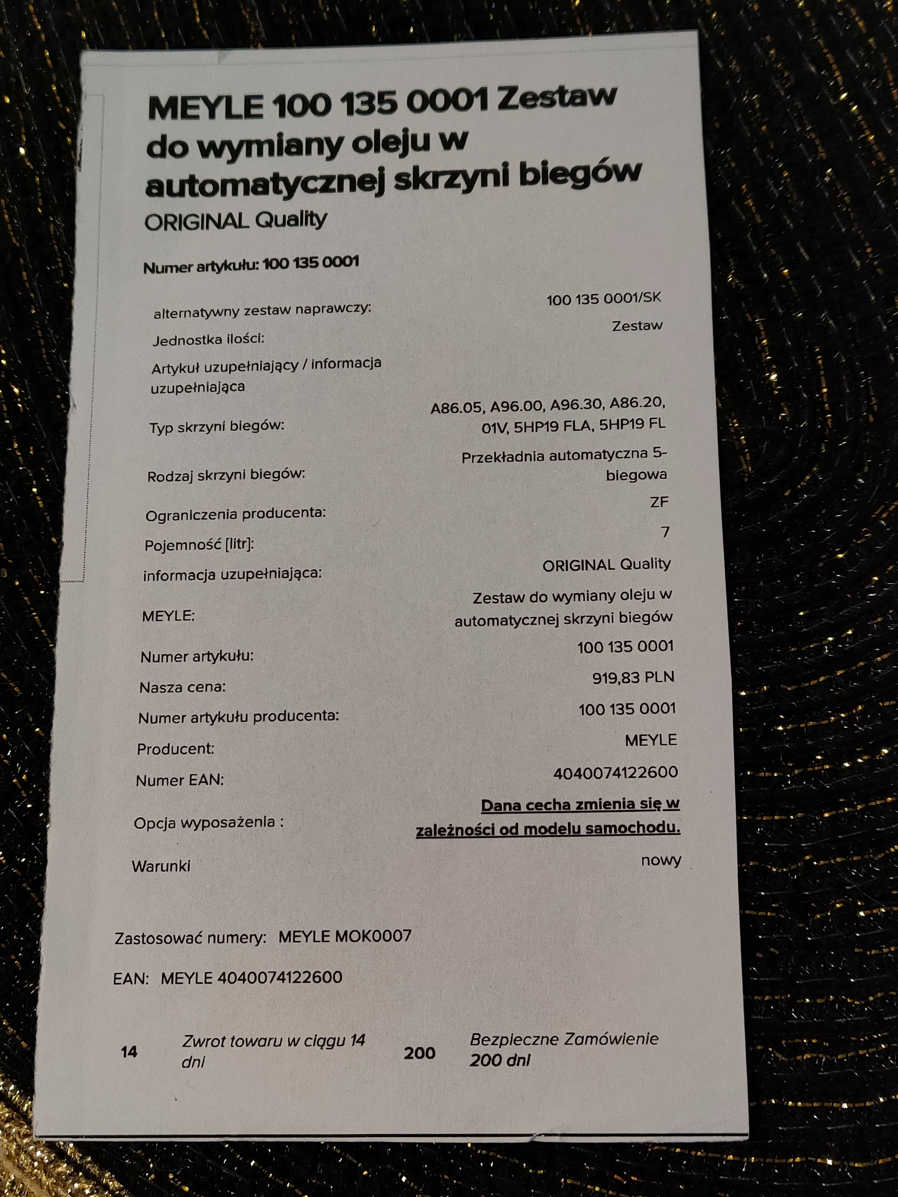 Nowy zestaw do wymiany oleju automatycznej skrzyni biegów MEYLE