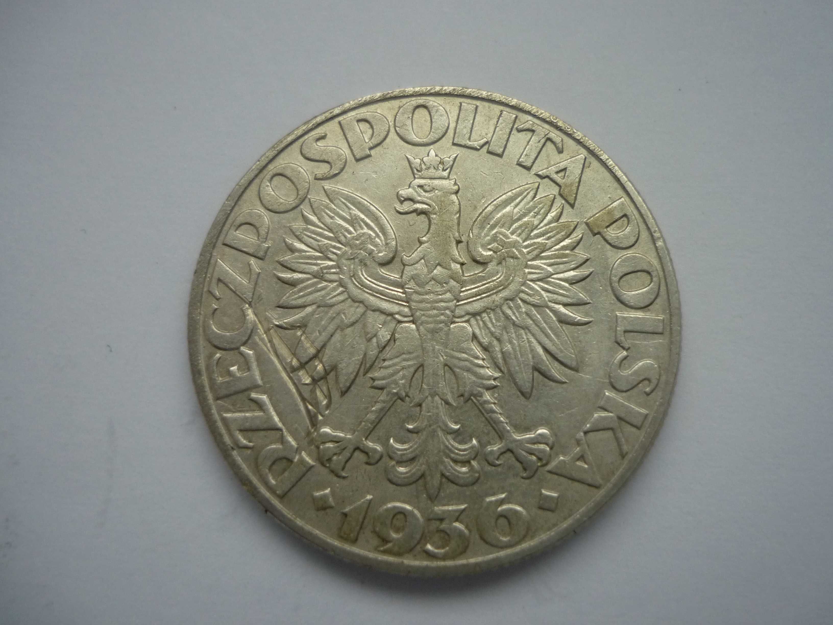 Moneta 5 złotych 1936 r. Polska srebro Żagiel