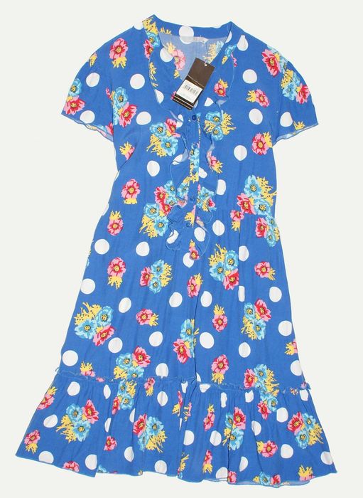 TU_Piękna SUKIENKA_chabrowa kwiaty groszki 100% wiskoza Nowa_XXL/44