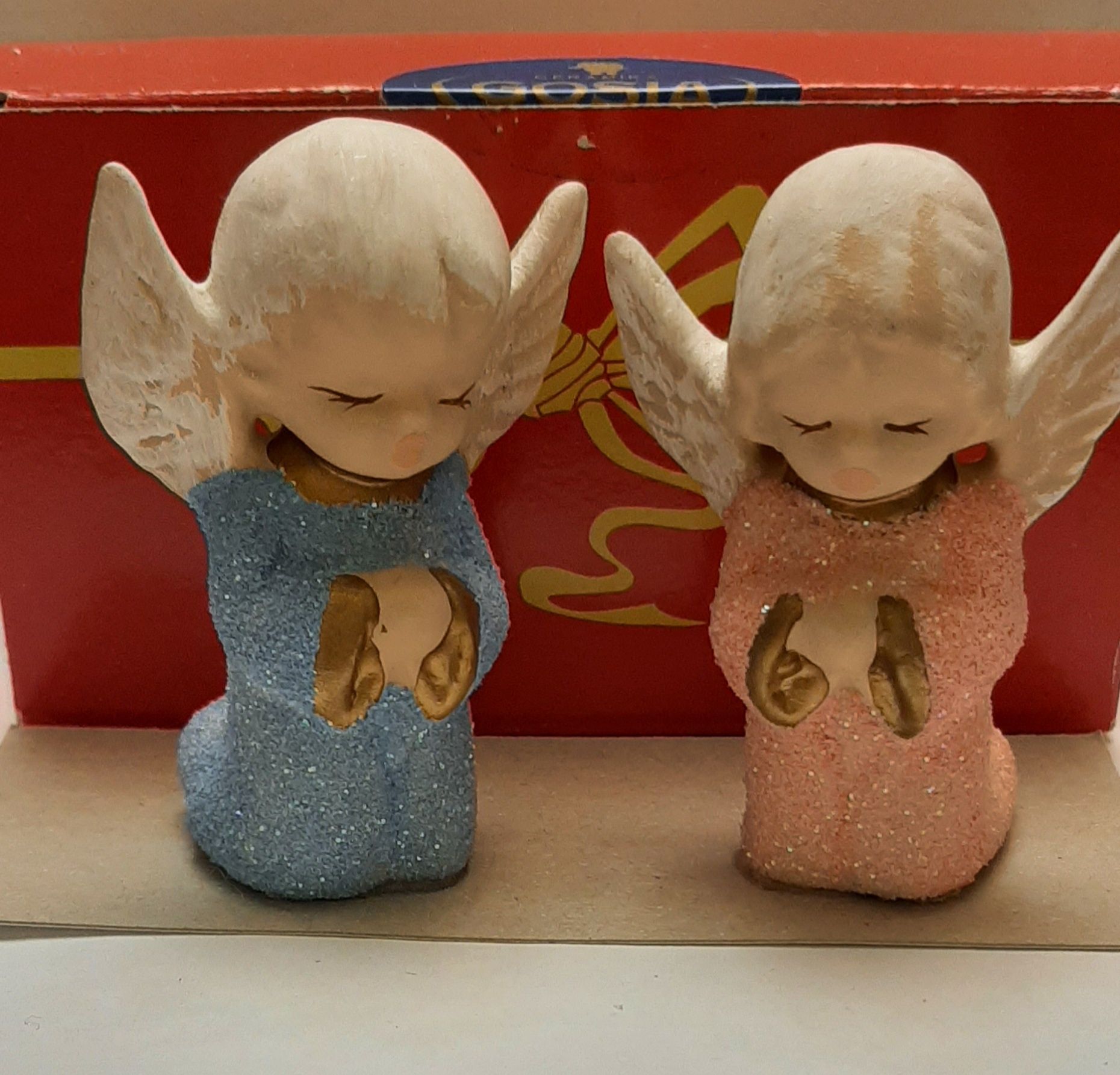 Figurki ceramiczne,  aniołki zestaw 2 sztuki