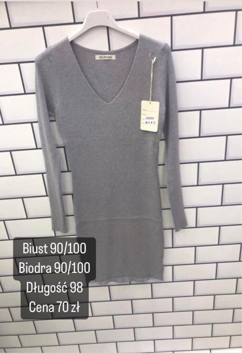 Sukienka sweterkowa siwa biust 90/100