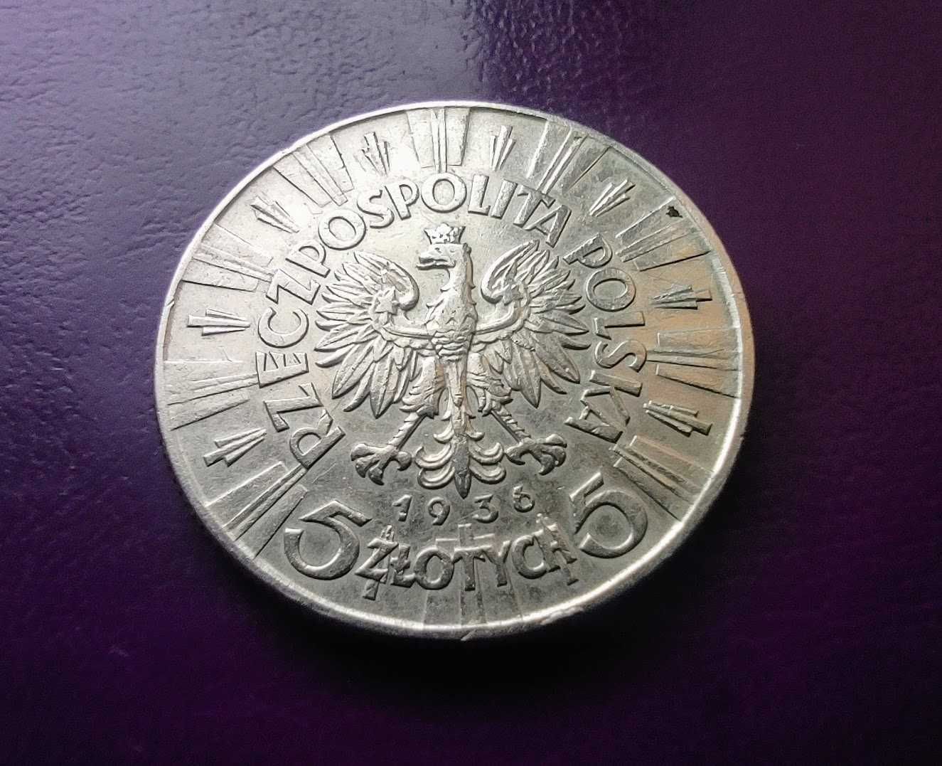 Moneta II RP 5 zł 1936 ''PIŁSUDSKI'' - Srebro - Oryginał - Piękna!