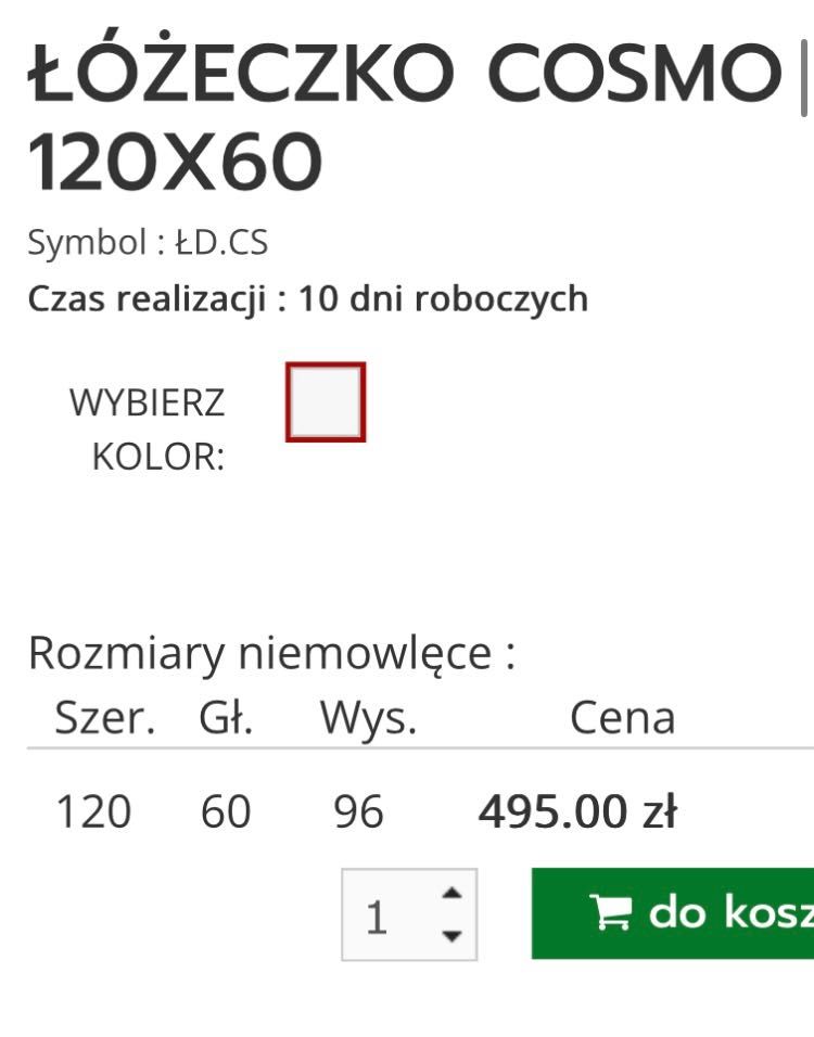 Łóżeczko dziecięce - Cosmo 120x60 + Materac Rucken