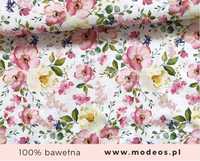 Bawełniana tkanina 220 cm Materiał w kwiaty jabłoni Bawełna pościelowa