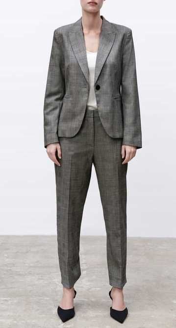 ZARA, Taliowany Garnitur ,Cygaretki, KRATA,SZARY, 42