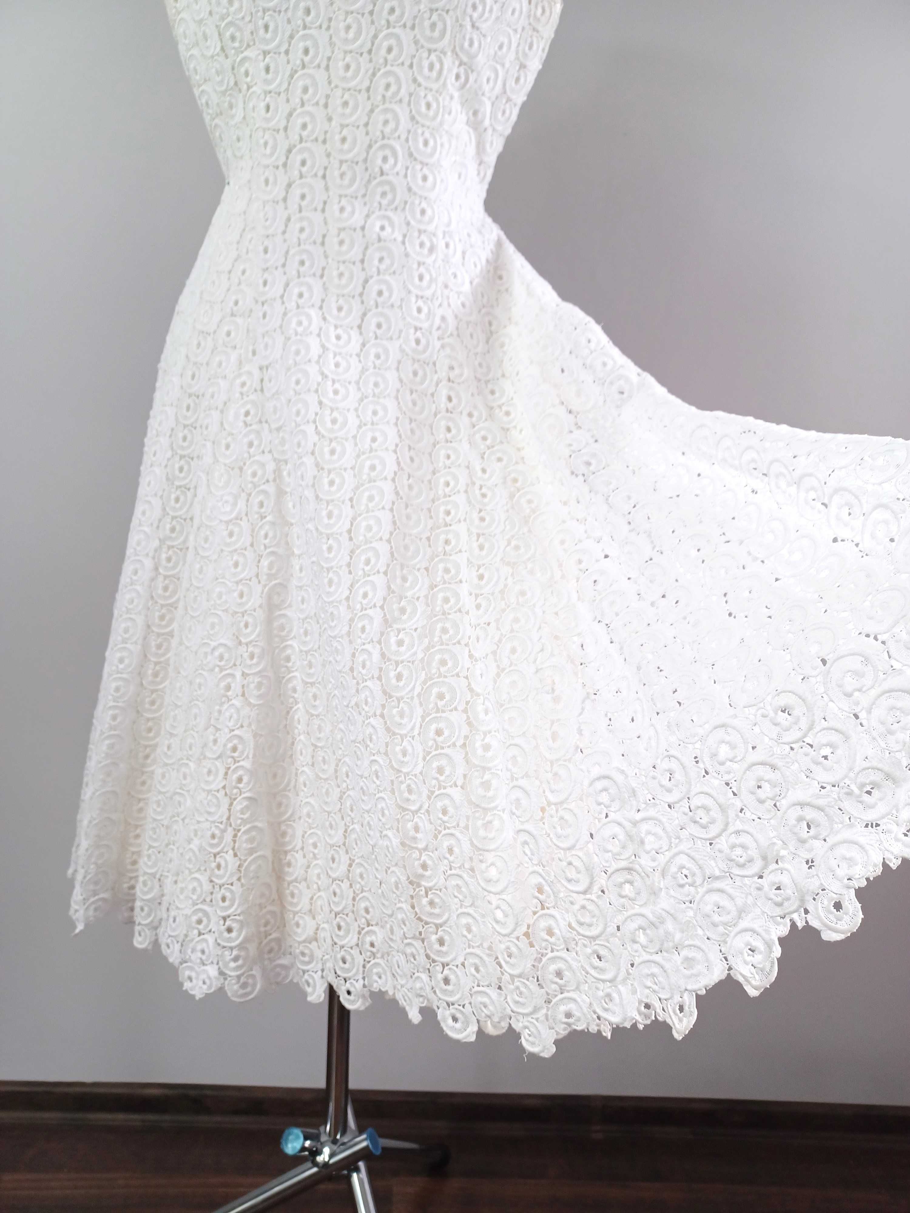 Sukienka ślubna  vintage bawełniana gipiura lata 70