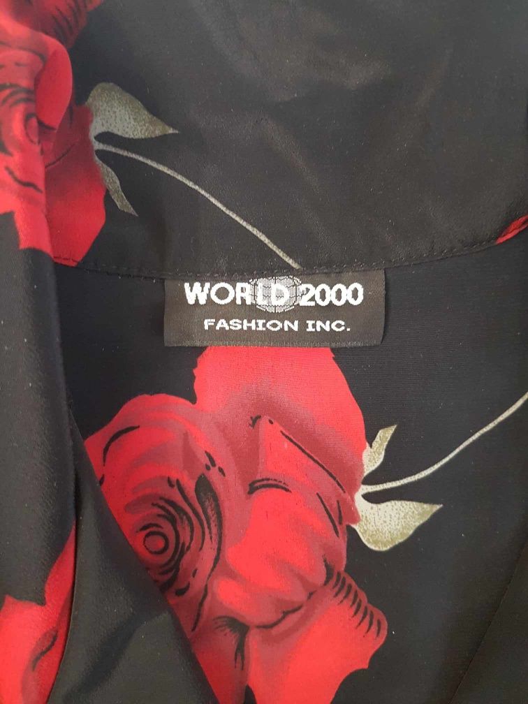 Bluzka damska koszula czarna w czerwone róże 2XL
