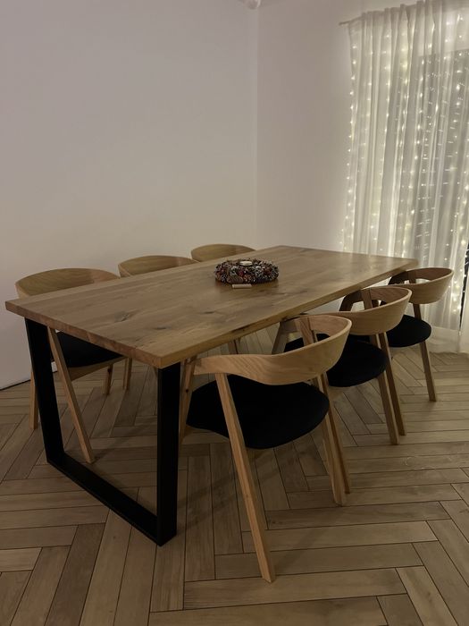 Stół dębowy 2m + 2 dostawki (100% dąb, stalowe nogi)