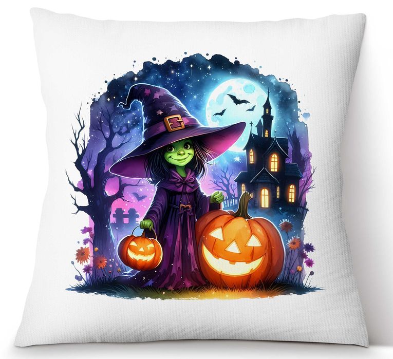 Poduszka Halloween Dziewczynka czarownica, dynia