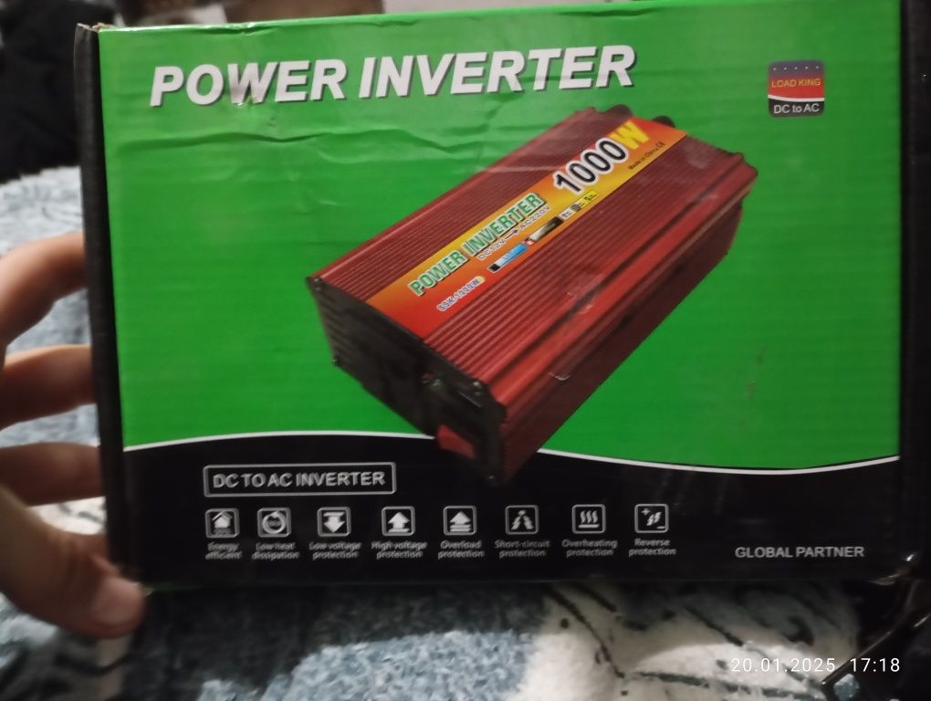 Преобразователь инвертор UKC SSK-1000W 12V-220V 50Hz клещи Черный