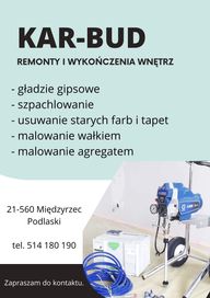 Wykończenia wnętrz m.in. Gładzie gipsowe, malowanie agregatem, panele