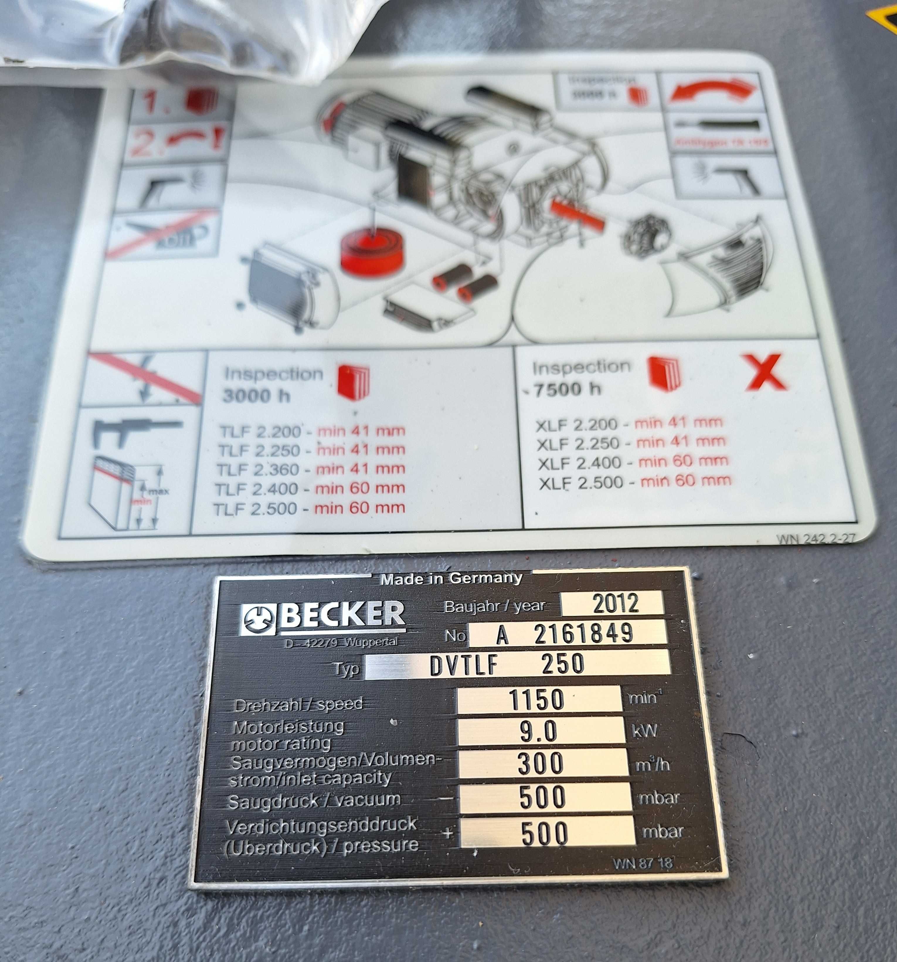 Pompa Próżniowa Becker Bezolejowa Łopatkowa DVTLF 250 Busch CNC