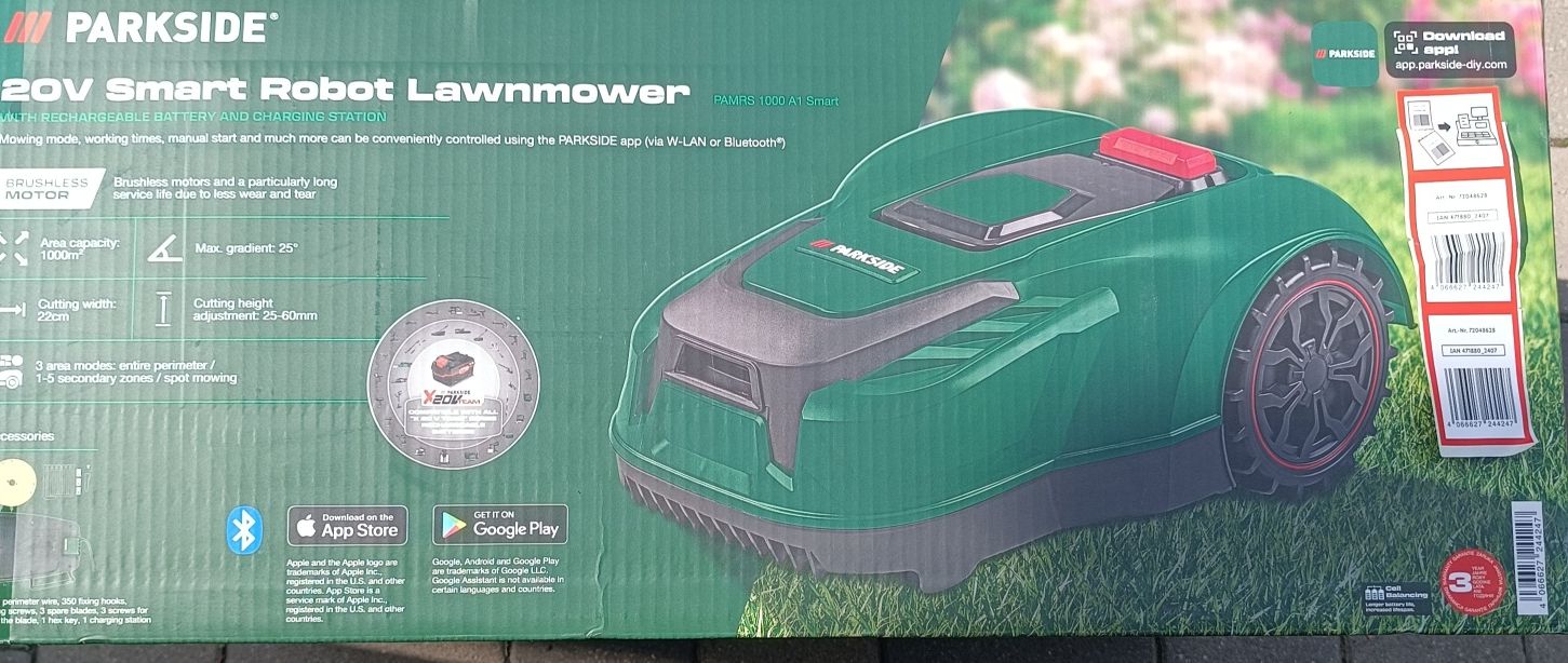 Kosiarka robot koszący Parkside 1000 A1 aplikacja, gw. 3 lata, NOWA,