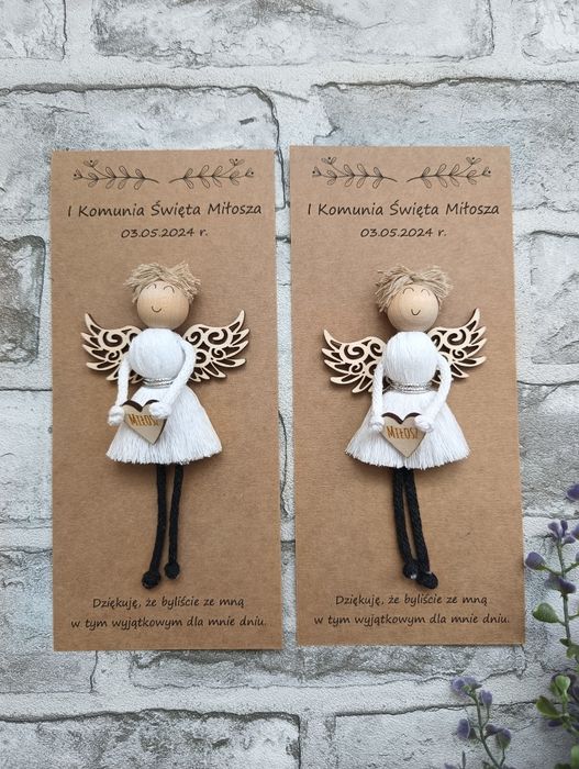 Aniołki podziekowania dla gości na chrzest Komunię dla CHŁOPCÓW