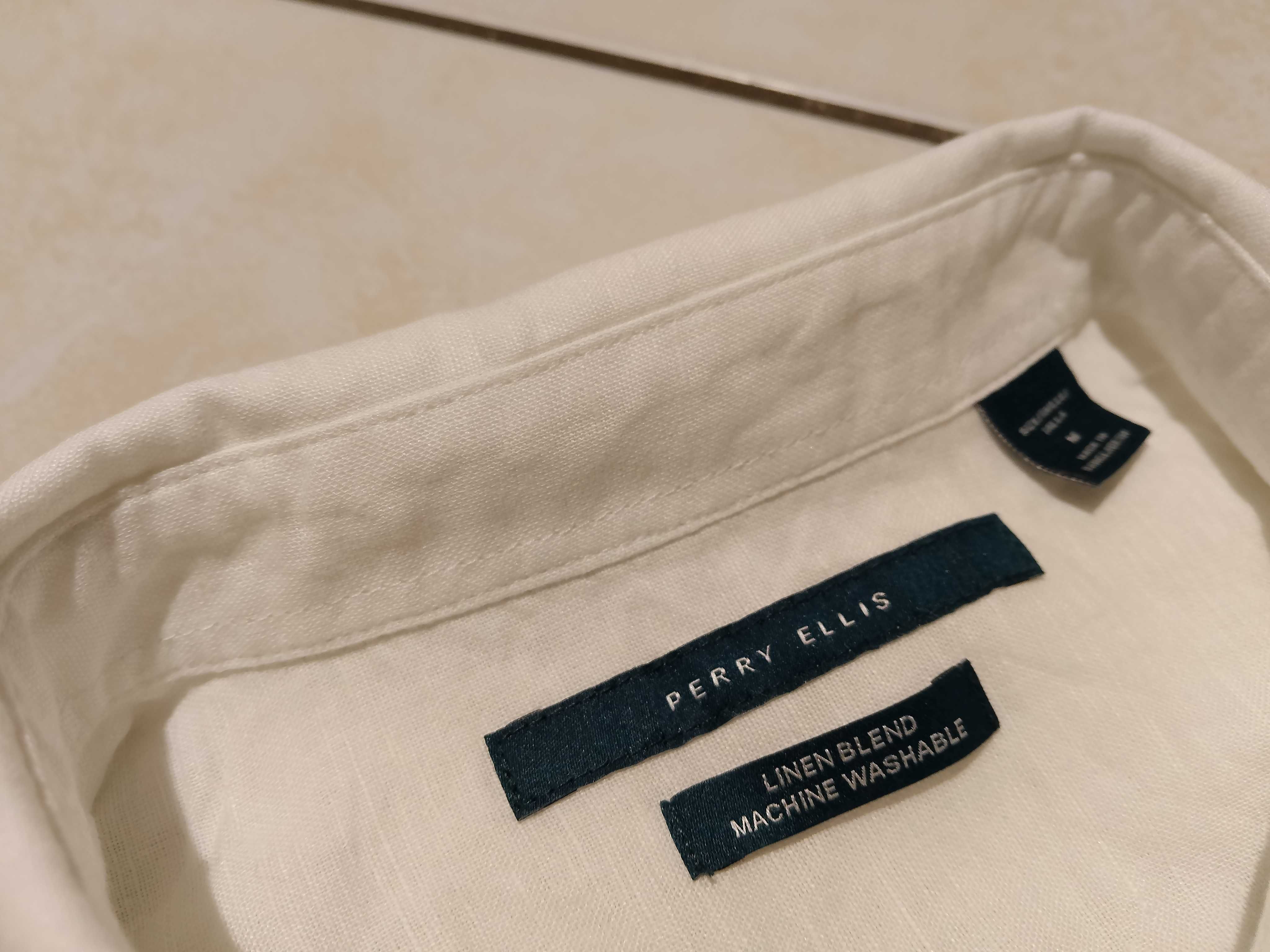 PERRY ELLIS USA - NOWA! z LOGO Koszula Męska z Lnem rozmiar L