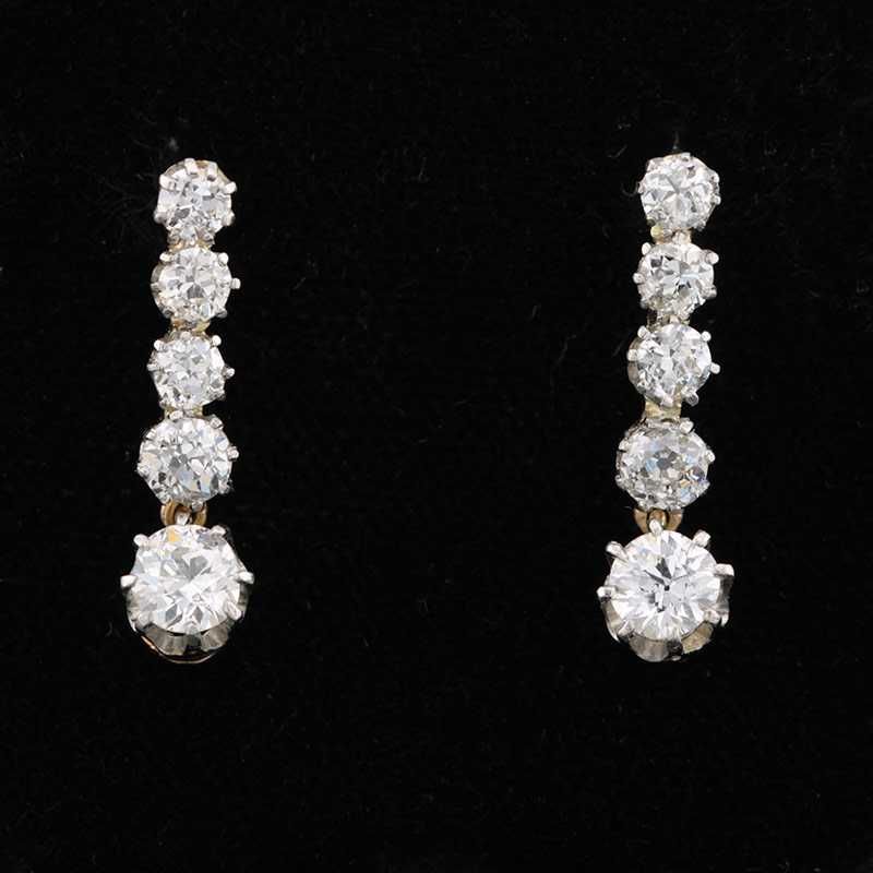 Złote kolczyki z diamentami w  starym szlifie 1.25ct ANTYKWARIAT 14K