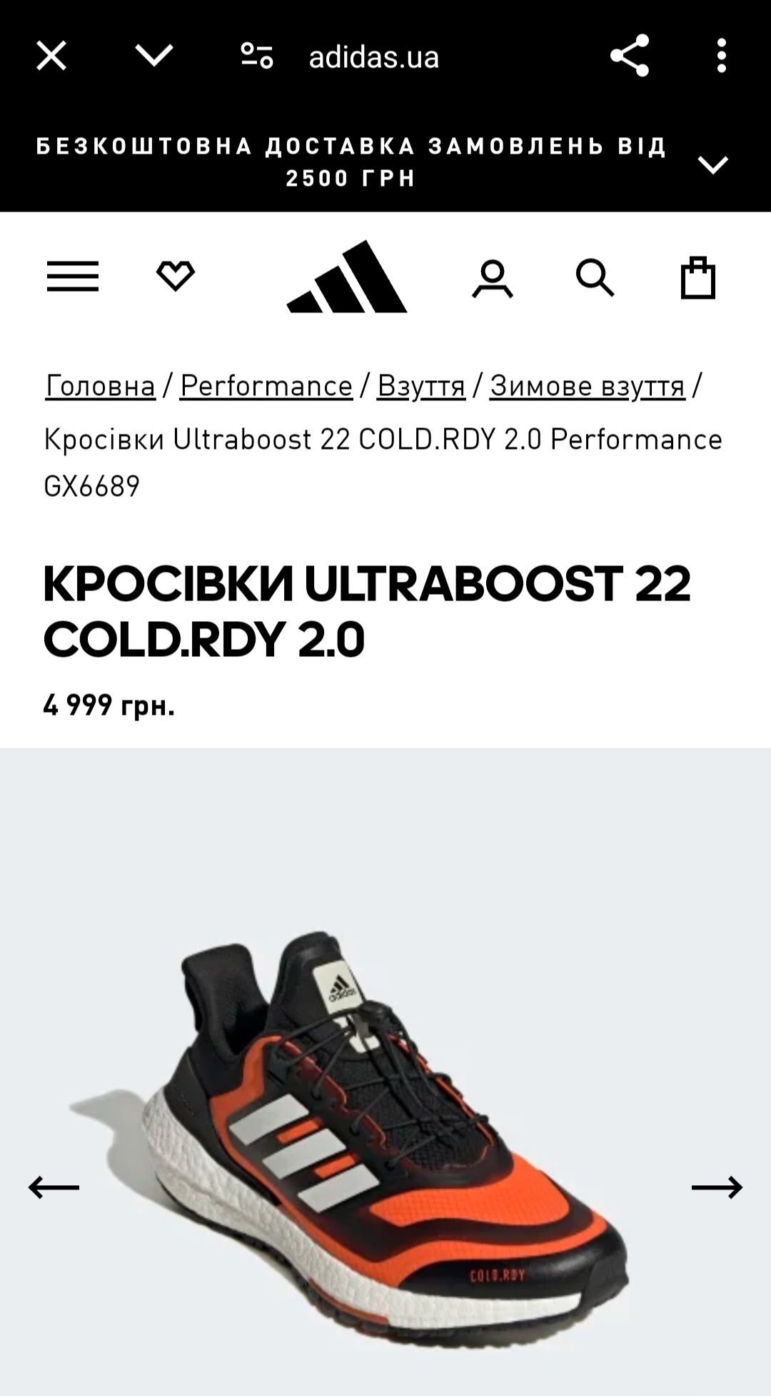 Кросівки Adidas UltraBoost 22 Cold.rdy 2.0