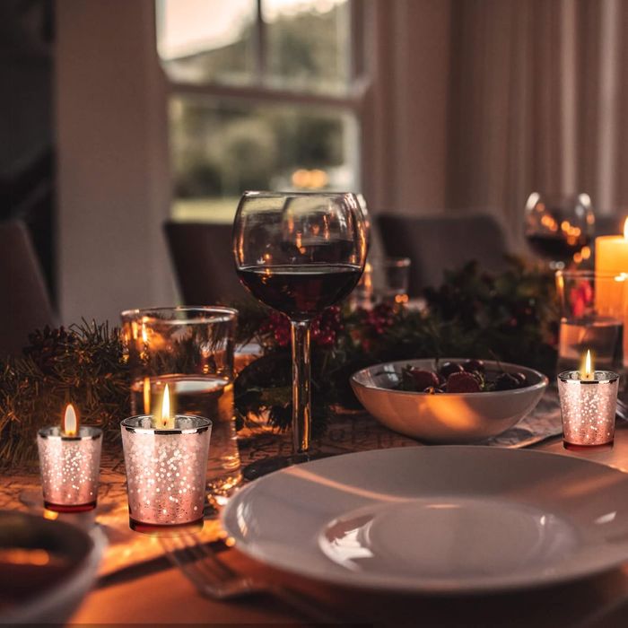 12 Szklanych Świeczników Tealight LALAGO Różowe Złoto Dekoracja