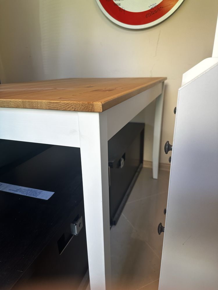 Stół + 4 krzesła, Ikea LERHAMN - biały, beżowy