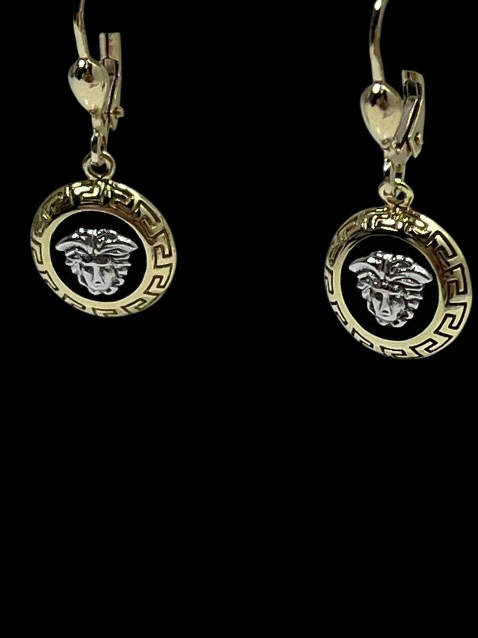 Złote kolczyki motyw versace białe i żółte złoto 585 3,35G