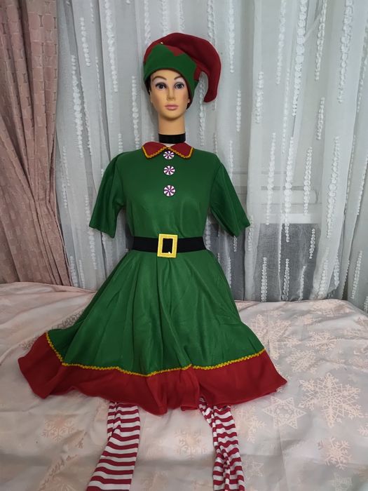 Strój przebranie święta elf pomocnik Mikołaja pani Mikołajowa 4 el. XL