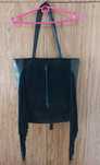 GENUINE LEATHER czarna duża shopper shopperka torebka frędzle skórzana