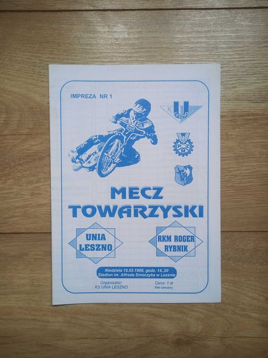 Unia Leszno - RKM Rybnik 1998 program żużlowy czysty
