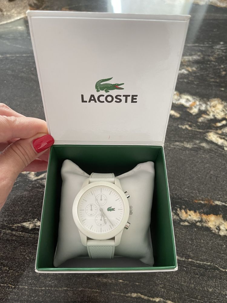 LACOSTE piękny zegarek biały na gumowej bransolecie