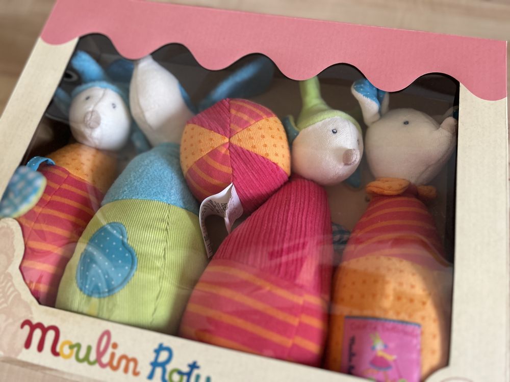 Moulin Roty Bezpieczne, pluszowe kręgle dla małych dzieci NOWE