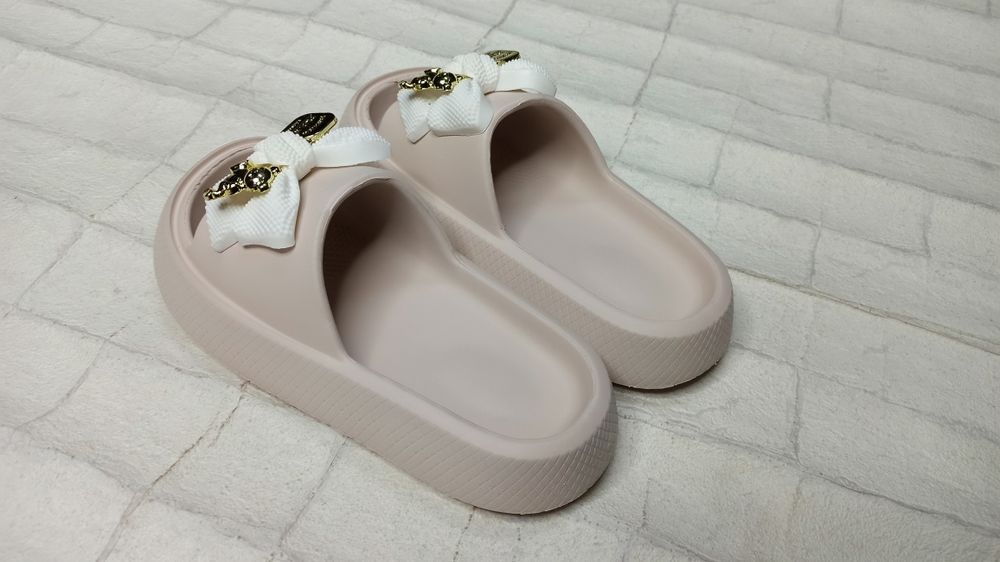 Шлёпанцы пудра с бантиком 139