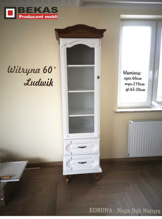 Komoda Witryna Biała 90` Ludwik & Narożna Bekas Biały Dąb