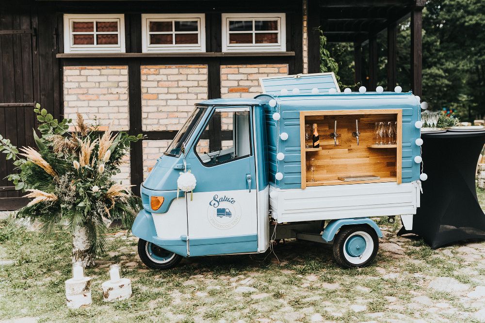 Prosecco Van mobilny bar na wesele, event Piaggio Ape