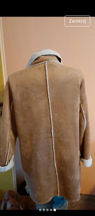 Brązowy damski płaszczyk z kożuszkiem rozmiar L Janina