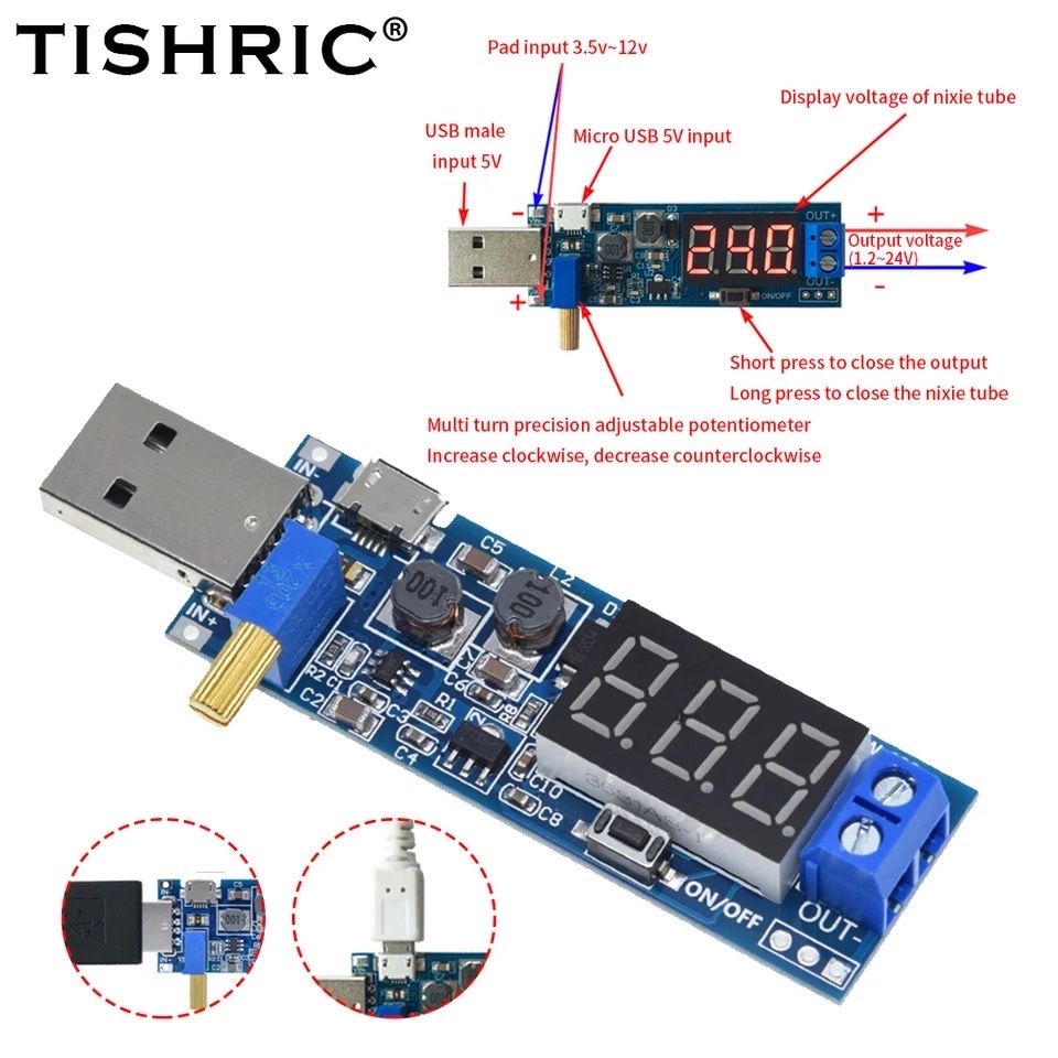 Підвищуючий-знижуючий перетворювач живлення USB з вольтметром DC-DC