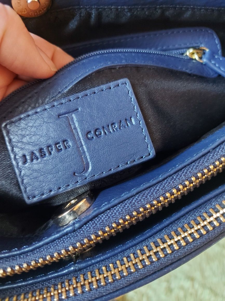 Jasper Conran torebka skórzana granatowa skóra naturalna granat okazja