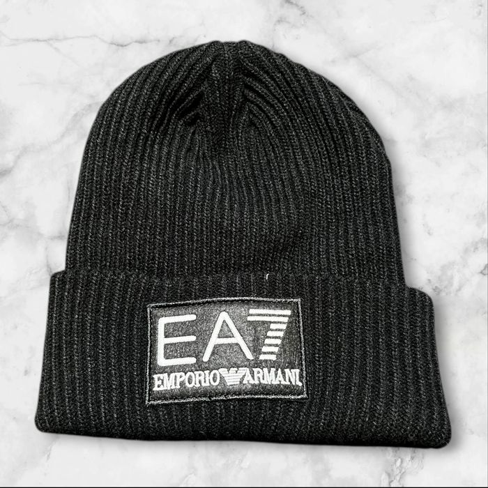 Emporio Armani EA7 – Czapka Beanie, czarna, Nowa z Metką