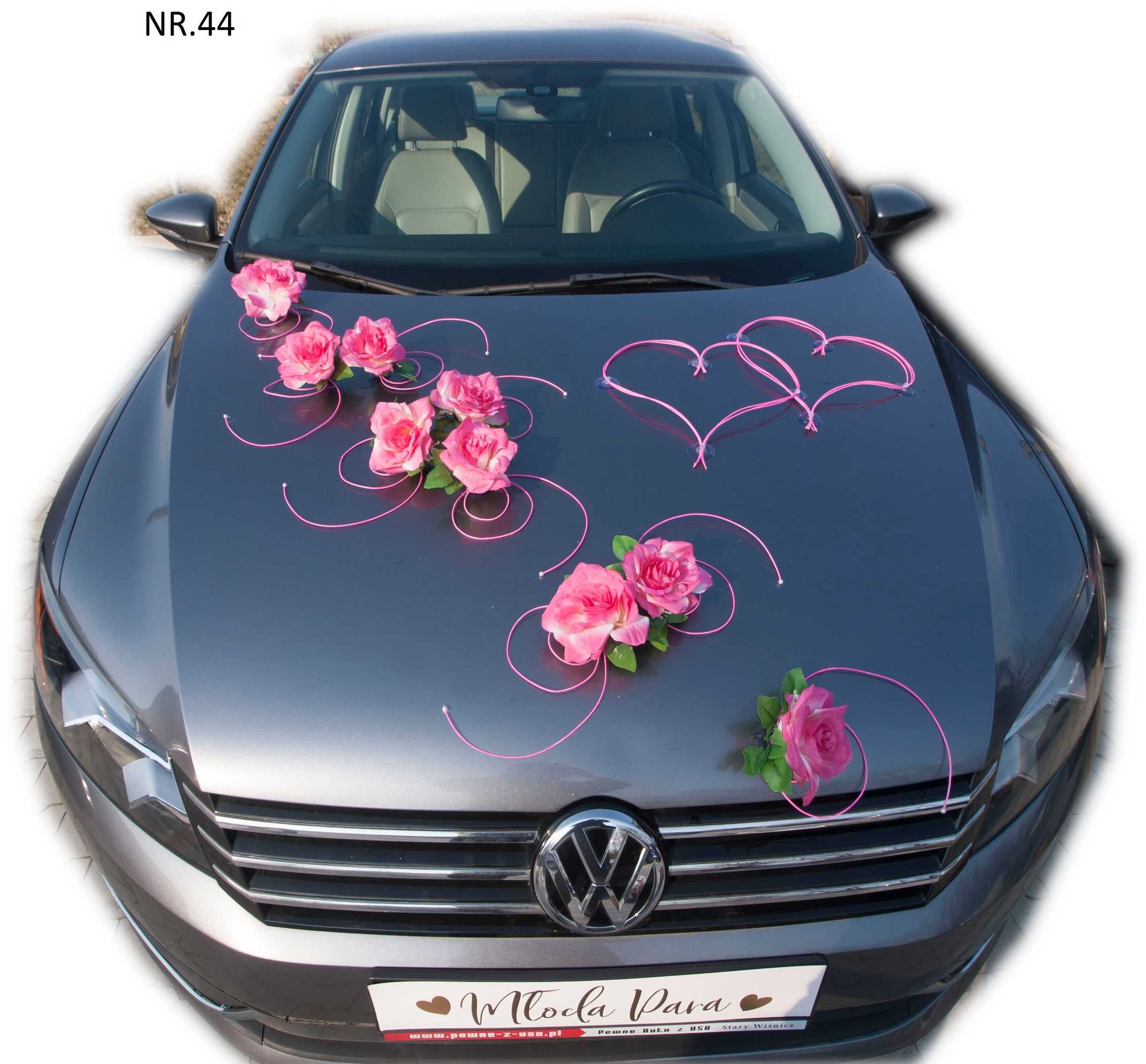 Przystrojenie różowe na każdy samochód ślubny od FIRMY 044