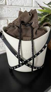 Piękny zestaw O bag basket white worek obag brąz sztruksowy