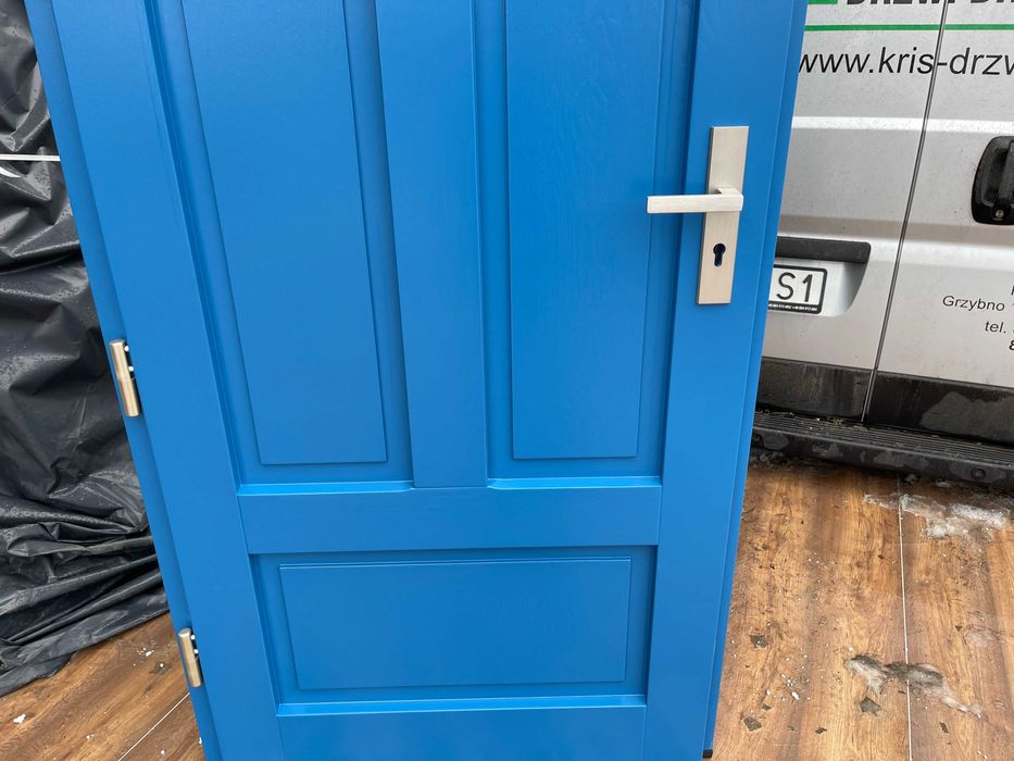 Drzwi zewnętrzne drewniane Amerykańskie niebieskie CAŁA POLSKA