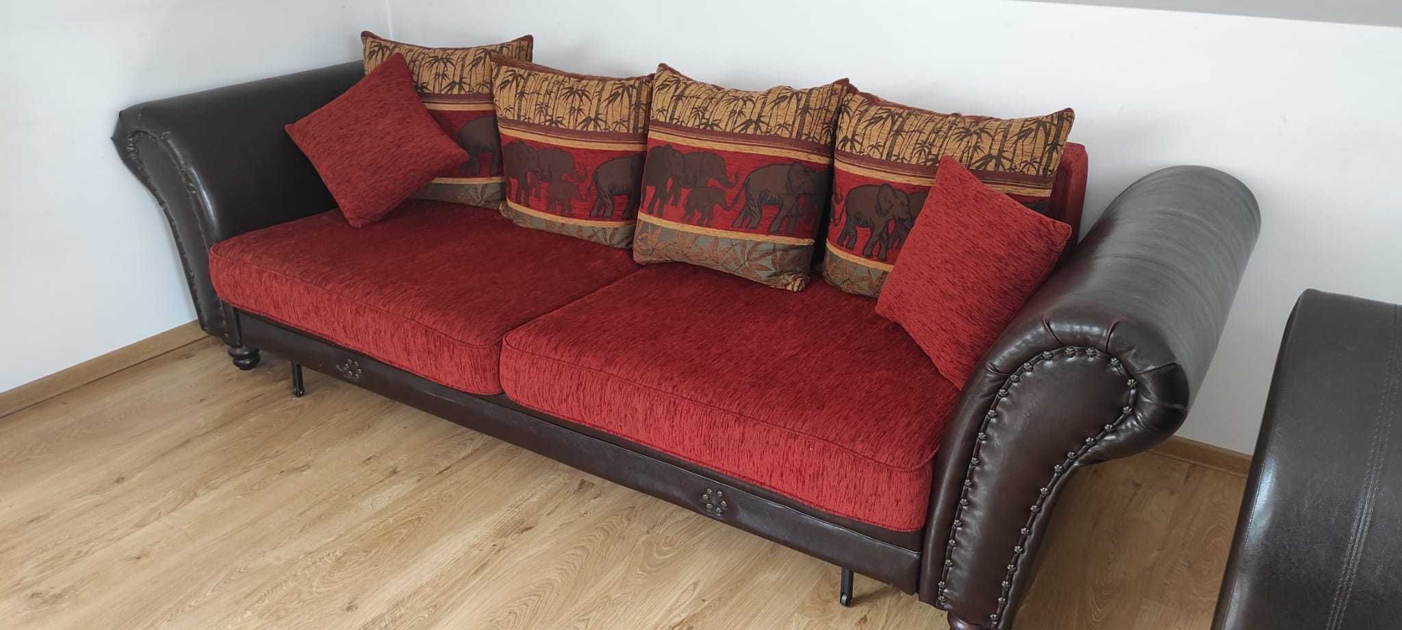 Duża sofa, kanapa - czerwony aksamit, styl kolonialny, orientalny