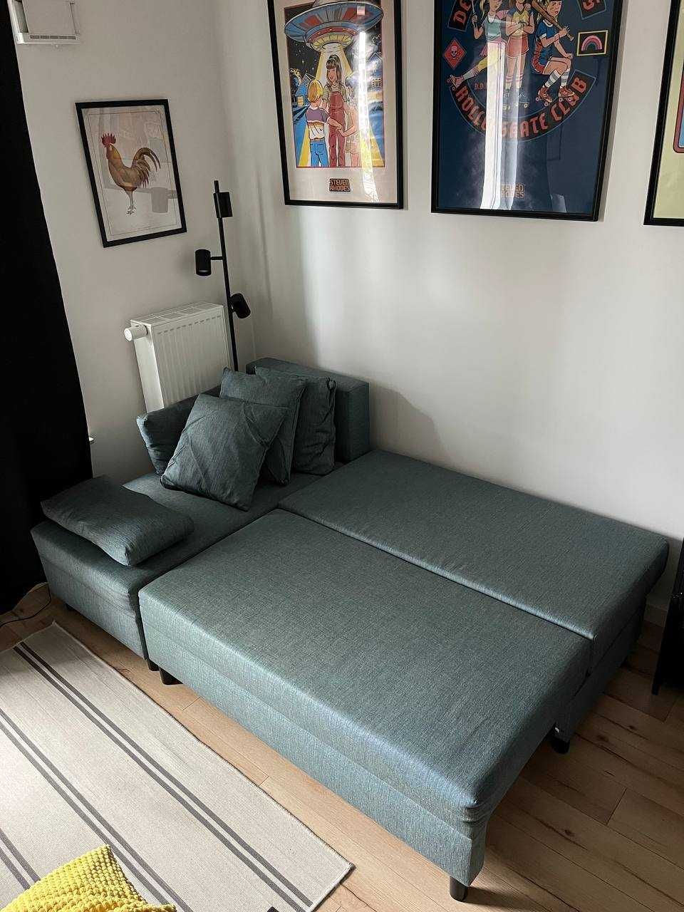 IKEA Angsta turkusowa sofa 3-osobowa rozkładana z szezlongiem IDEALNA